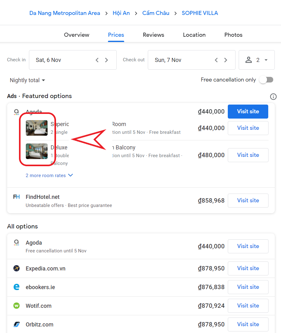 Metasearch cho phép khách sạn hiển thị hình ảnh, bên cạnh tên và giá phòng. 6-meo-su-dung-metasearch-can-thiet-cho-cac-khach-san