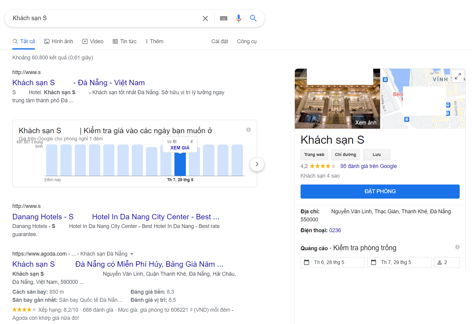 Chưa đưa lên với Google Business, Google Maps khiến khách hàng khó tiếp cận hơn. /loi-thuong-gap-website-khach-san